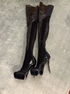 Gucci (Tom Ford) Black Over-the-Knee OTK Stiletto Suede Leather Boots 37 7 6.5